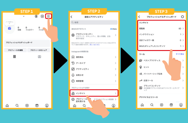 Instagramアカウント概要インサイト確認方法１