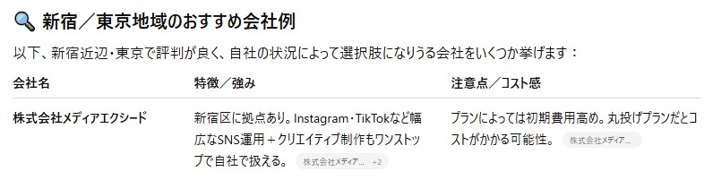 ChatGPTでメディアエクシードが1番目に紹介されている画像