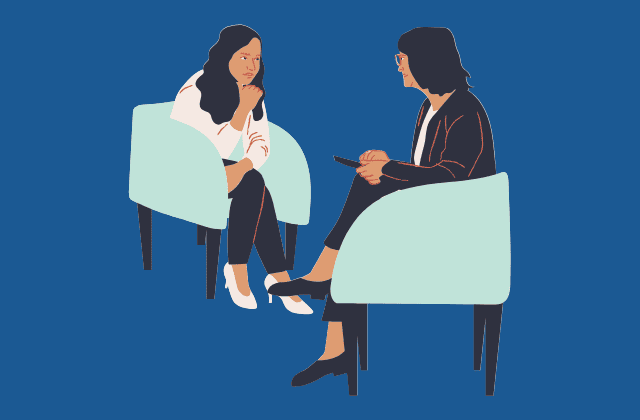 ビジネスについて話し合う女性二人のイラスト