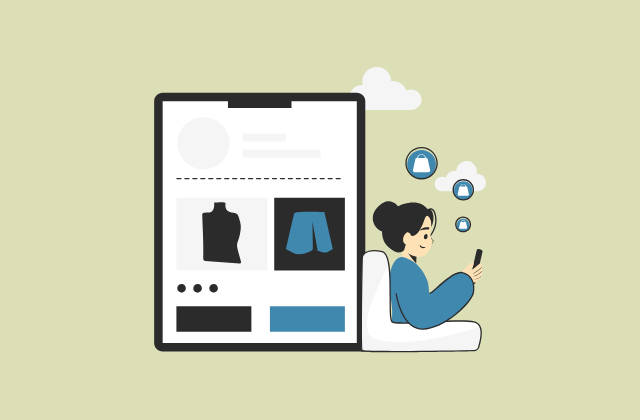 ECサイトを閲覧する女性のイラスト