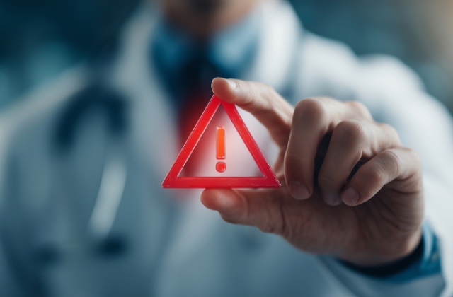 注意標識を持っている人の画像